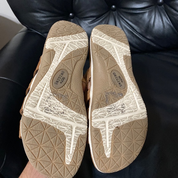 Earth Origins Sassoni slide on sandals open toes womens 9 1/2 9.5 brown white - Picture 4 of 7